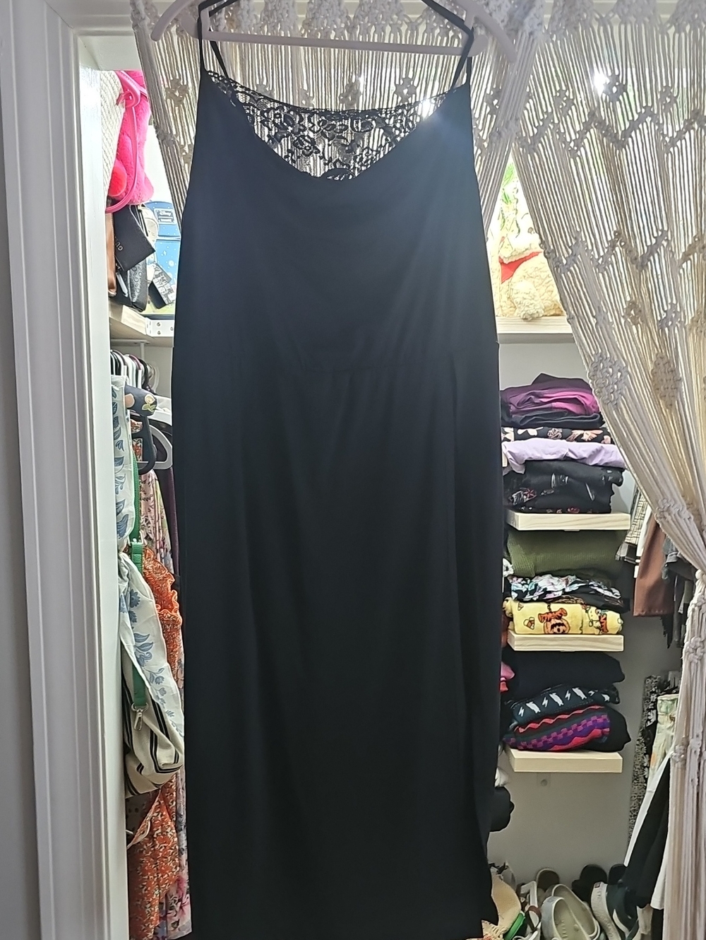 BloomChic Black Slip Dress with Lace Trim